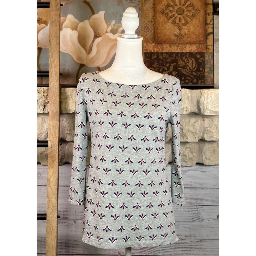 Loft Outlet Women Small Gray Pink Blue Geometric Print 3/4 Sleeve Boat Neck Top